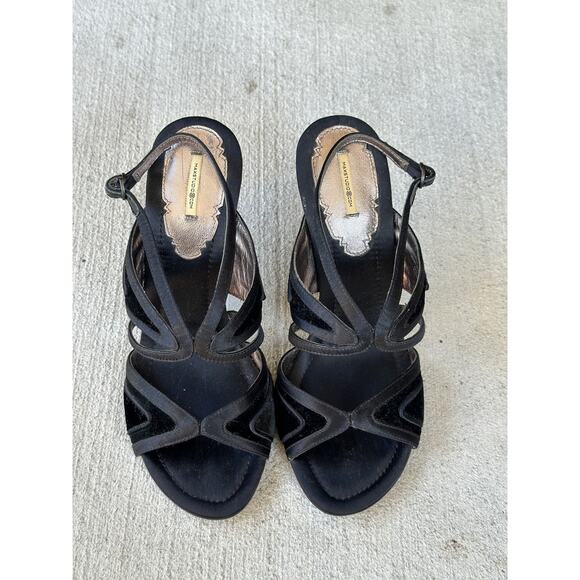Max Studio Slip On Black Fabric Leather Ankle Strappy Sandal Heel Shoe Size 6M - Picture 5 of 9